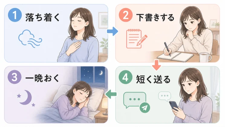 短く、責めず、自分の意思だけを置くと、やり取りが長引きにくくなります。