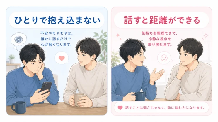 誰かに話すことで、頭の中の不安に少し距離ができます。