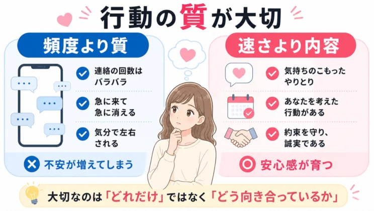 連絡の速さより、内容や約束、気遣いの積み重なりを見ていきます。