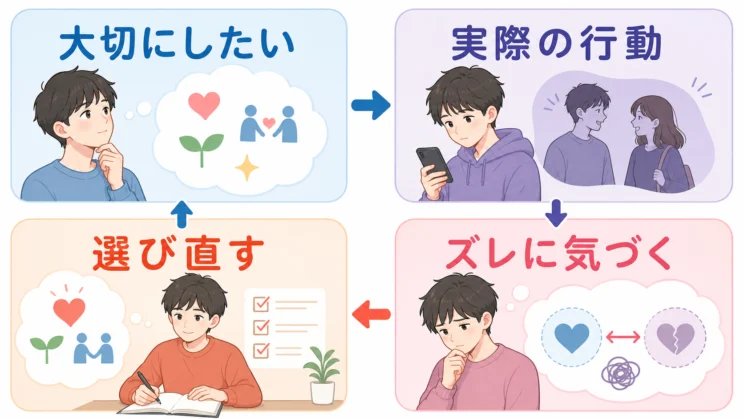 大切にしたい価値観と実際の行動を分けると、次の選択が見えやすくなります。