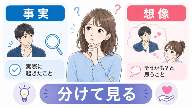 事実と想像を分けて眺めるだけでも、不安に引っぱられすぎにくくなります。
