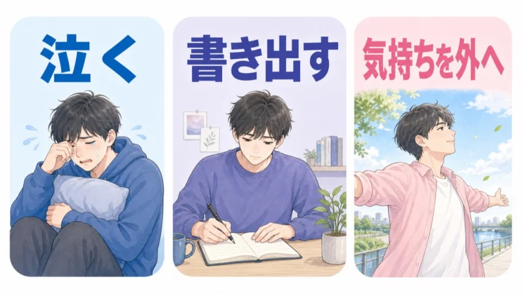 泣くことや書き出すことは、行き場のない感情を外へ出すための具体的な方法です。