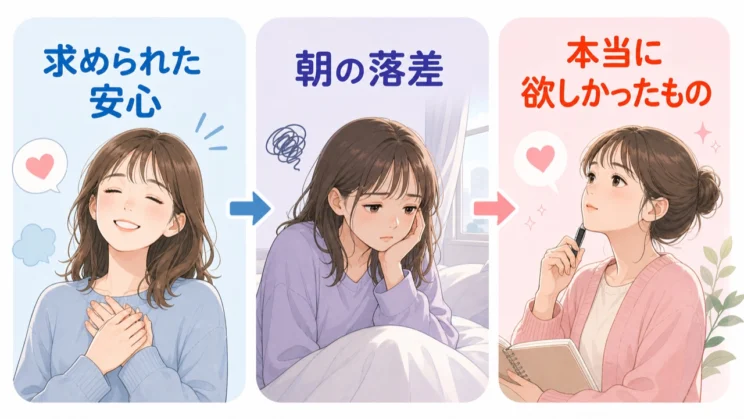 一時的な安心の反動が大きいほど、朝の落差も強く感じやすくなります。