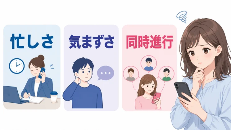 音信不通には、忙しさや気まずさ、同時進行など相手側の事情が関係することがあります。