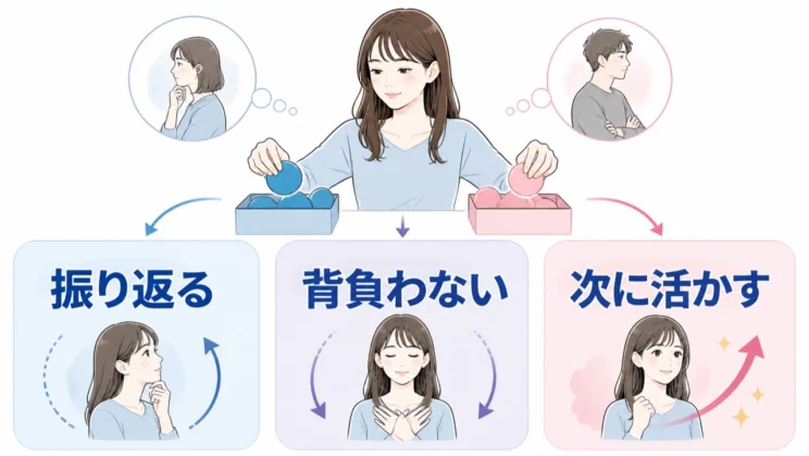 自分の言動は振り返りつつ、相手側の事情まで背負わず、気づきを次へ活かします。