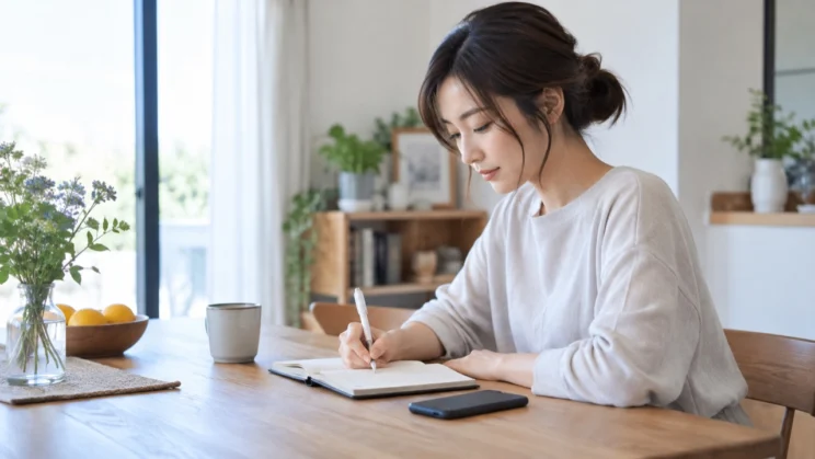 気づいたときに確かめられる事実だけを書き出すと、考えと事実を分けて見やすくなります。